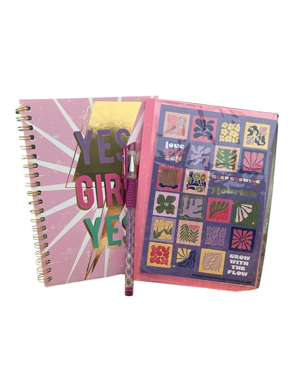 Yes Girl Spiral Notebook & Floral Journal Set in Pink